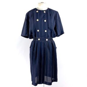 Vintage Leslie Fay Navy Pinstripe Dress 12P